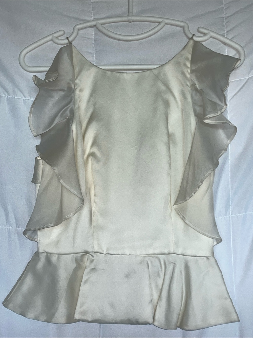 KEEPSAKE The Label Ivory 100% Silk Ruffle Peplum Top NWT XS